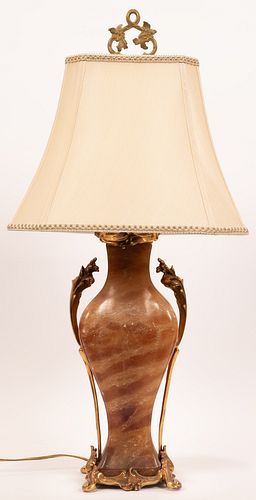 MARBRO LAMP CO. ALABASTER & BRASS LAMP, H 30", W 14"
