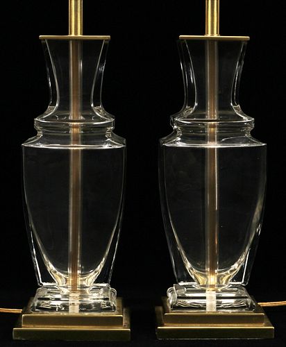 FREDERIC COOPER, GLASS TABLE LAMPS PAIR H 26" 