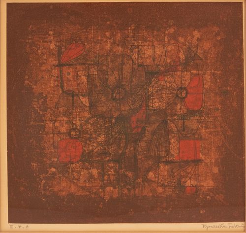 RYONOSUKE FUKUI, JAPAN 1923- 86, ETCHING, ARTIST PROOF, H 8.25" W 9.25" 
