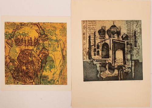 MARJORIE TOMCHUK, EMBOSSINGS, TWO WORKS H 12" W 12" TAJ MAHAL AND INDIAN WOMAN 
