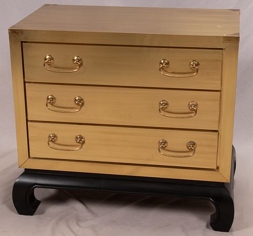 CHAPMAN FURNITURE, BRASS & WOOD CHEST OF DRAWERS, H 48", W 32"