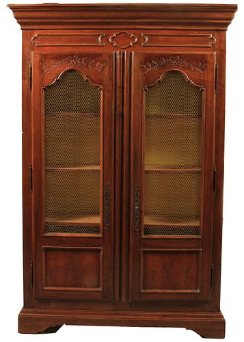   COUNTRY FRENCH STYLE CARVED WALNUT TWO DOOR CABINET H 84" W 57" 