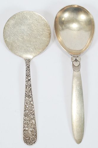 GEORG JENSEN AND KIRK "CACTUS' SERVING SPOONS TWO L 7", 8", 5.8 TOZ 