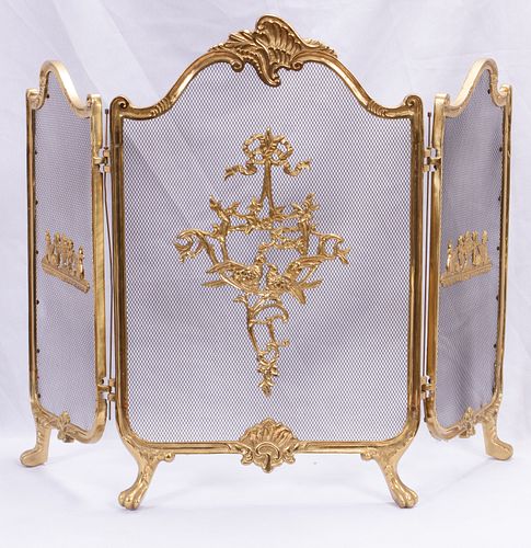 FRENCH STYLE THREE PANEL FIRE SCREEN H 29" W 19" + 11" + 11" 