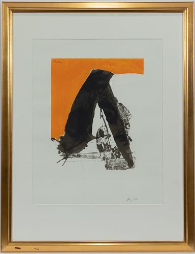 ROBERT MOTHERWELL AMERICAN, 1915-1991 SCREENPRINT IN COLORS, ON J.B. GREEN PAPER 1971 H 41" W 28.25" UNTITLED (PLATE 12), FROM THE BASQUE SUITE 