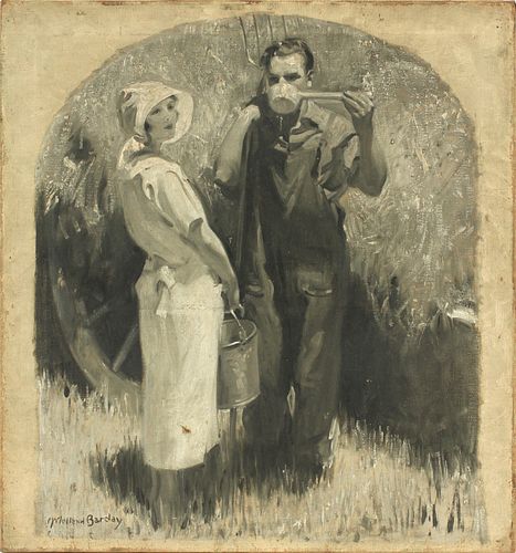 MCCLELLAND BARCLAY (AMER, 1891–1943), OIL ON CANVAS, H 28", W 26", FARMER COUPLE 