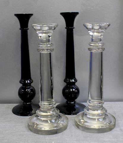 2 Pairs of Glass Column Form Candle Sticks.