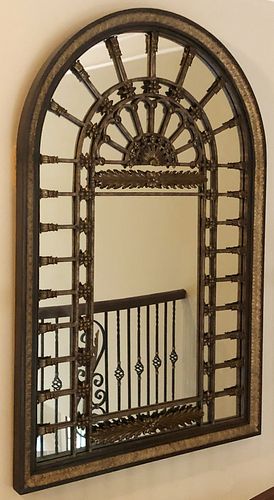 MAITLAND SMITH ARCHED WOOD & METAL MIRROR, H 70", W 47"