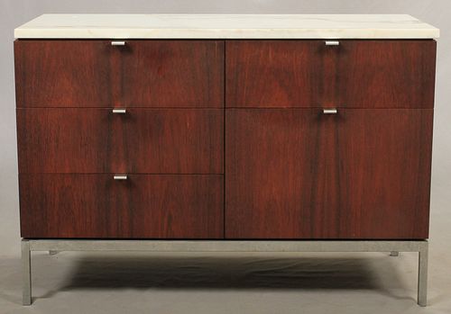 FLORENCE KNOLL ROSEWOOD & MARBLE TOP CABINET, H 26", W 38"