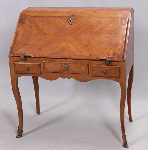 FRENCH LOUIS XV  FRUITWOOD DROP FRONT DESK, C. 1800, AS IS H 37", W 34"