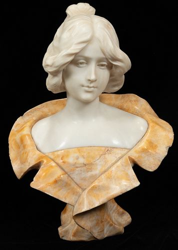 NEOCLASSICAL STYLE  ALABASTER & MARBLE BUST, H 22", W 16"