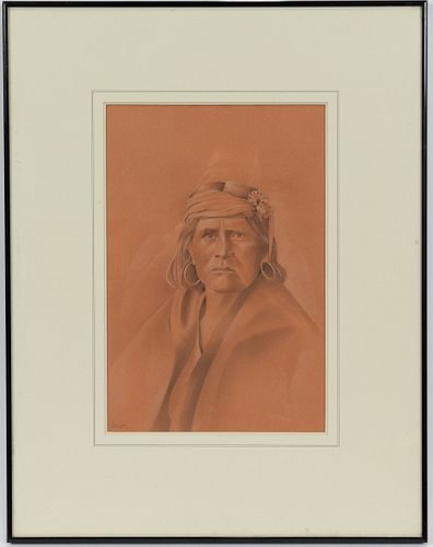 BENSON, PENCIL ON PAPER, H 16", W 11", PORTRAIT OF AMERICAN INDIAN 