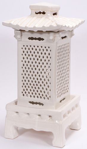 CHINESE PORCELAIN PAGODA & STAND, H 25", W 12", D 12"