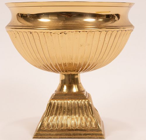 INDIAN BRASS FOOTED COMPOTE, H 7.25", DIA 7"