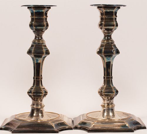 ELECTRO PLATED SILVER SINGLE CANDLESTICKS, PAIR, H 13"
