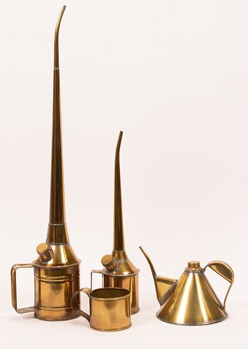 MODERN BRASS WATERING CAN GROUPING 4 PCS. H 2.75-26.5" 