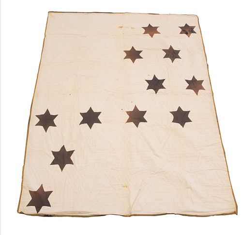 19TH.C. QUILT W./12 STARS AS IS CONDITION. W 5' 11" L 7' 7" 