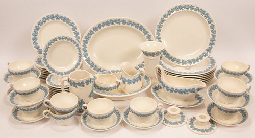 WEDGWOOD   CHINA DINNER SERVICE FOR EIGHT 57 PCS EMBOSSED QUEEN'S WARE 