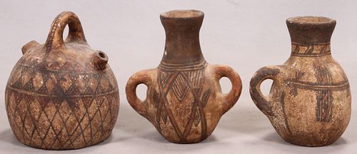 ANTIQUE MOROCCAN BERBER POTTERY WATER VESSELS, THREE, H 9" - 9 1/2" 