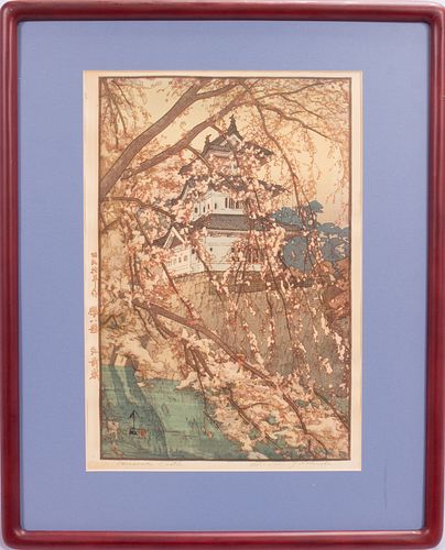 HIROSHI YOSHIDA, 1876 - 50,  WOODBLOCK PRINT H 14.5" W 9.5" HARASAKA CASTLE 