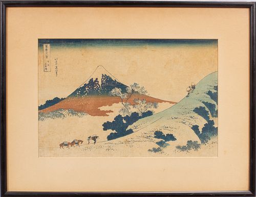 KATSUSHIKA HOKUSAI, 1760 - 1849,  WOODBLOCK PRINT, H 9.2" W 14" FROM 36 VIEWS OF MOUNT FUJI 
