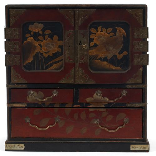 JAPANESE LACQUER JEWELRY BOX, H 10", W 9"