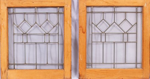 LEADED GLASS WINDOW PANES, C. 1920, PAIR, H 22", W 20"