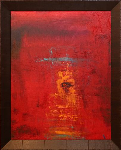 SUE SCHOONER, TEXTURED ACRYLIC ON CANVAS, H 27", W 21", "LEE'S 'INTO THE RED'" 