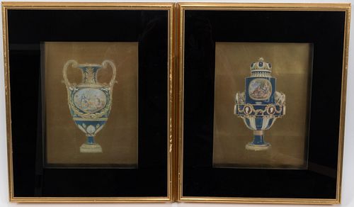 GILDED OFFSET LITHOGRAPHS, PAIR, H 12", W 9", 18TH CENTURY FRENCH URNS 