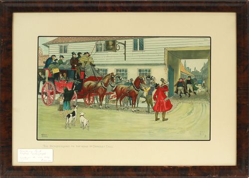 LUDOVICI, COLOR LITHOGRAPH, H 12", W 20", "THE PICKWICKIANS ON THE ROAD..." 