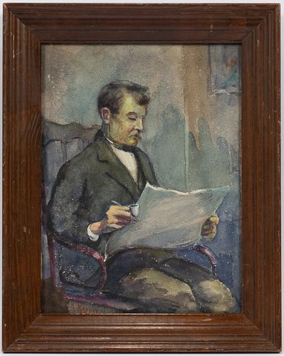 KARL KAPPES (OHIO, 1861-43), WATERCOLOR ON PAPER, H 15", W 12", GENTLEMAN SMOKING PIPE 