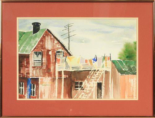 RAWLINS, WATERCOLOR ON PAPER, H 14", W 20", CITY SCENE 