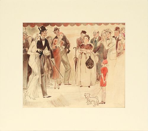 JOSEPHINE MAHON (AMER, 1881-49), WATERCOLOR ON PAPER, H 12", W 14", "THE WEDDING PARTY" 