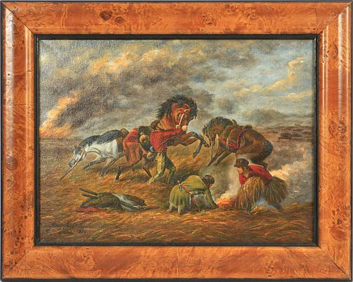 JEAN BABTISTE (CANADIAN, 18/19TH C), OIL ON CANVAS, 1824, H 12", W 16", FIRE FIELD 