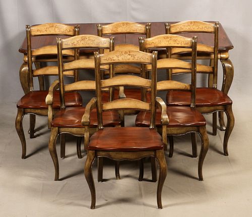 HOOKER FURNITURE, QUEEN ANN STYLE, WALNUT DINING TABLE AND SIX CHAIRS, 9 PCS. 