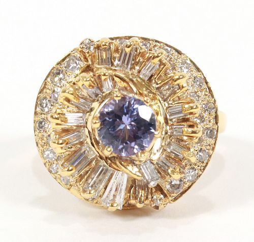 1.50CT DIAMOND, H/SI1, & 1.00 NATURAL ROUND SAPPHIRE, 14KT YELLOW GOLD, RING, SIZE 7.0,  TW 9.9 GR 