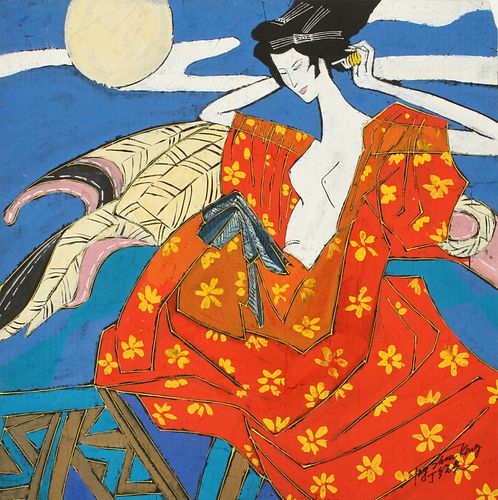 DING SHAO GUANG (CHINA, B. 1937), GOUACHE ON PAPER, H 19", W 19", YOUNG BEAUTY 