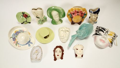 AMERICAN, JAPANESE, & UNMARKED PORCELAIN, FASHION WALL POCKETS, 12 PCS. 
