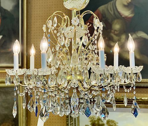 SCHOENBECK, 'LUMINAIRE', SEVEN-LIGHT, GILT METAL AND CRYSTAL CHANDELIER, LATE 20TH C, H 32", DIA 23" 