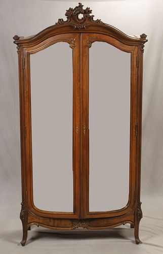 FRENCH, CARVED WALNUT ARMOIRE H 8' 8", W 4' 7", D 24" 