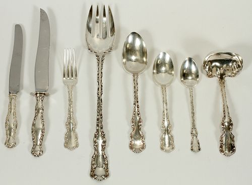 WHITING MANUFACTURING CO. STERLING SILVER FLATWARE, "LOUIS XV" PATTERN, 86 PCS, 105.74 TOZ 