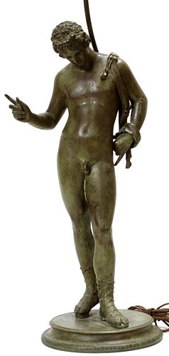 SPELTER SCULPTURE: NARCISSUS NOW LAMP H 24"-40" 