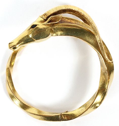 18KT YELLOW GOLD FRENCH BRACELET, GAZELLE WITH SAPPHIRE EYES, 79.6GR. 