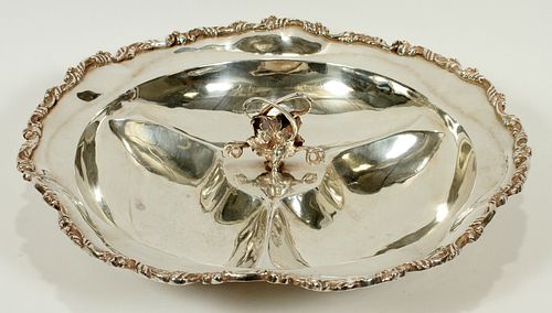 MEXICAN HAND WROUGHT STERLING SILVER DISH, DIA 12", 26.26 TOZ 