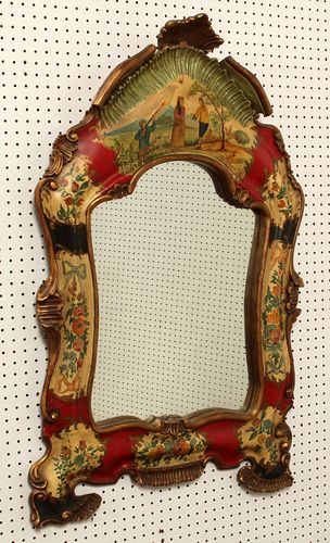 FLORENTINE STYLE HAND-PAINTED WALL MIRROR, H 45", L 30"