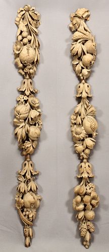 HAND CARVED WALL ORNAMENTS, 1960, PAIR, W 6", L 53 1/2"