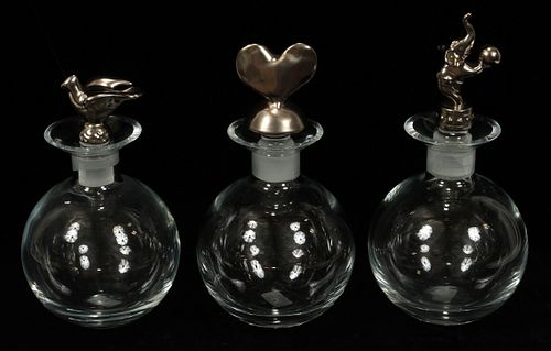 LES HERITIERS (FRENCH) GLASS DECANTERS, 3 PCS, H 11.5"
