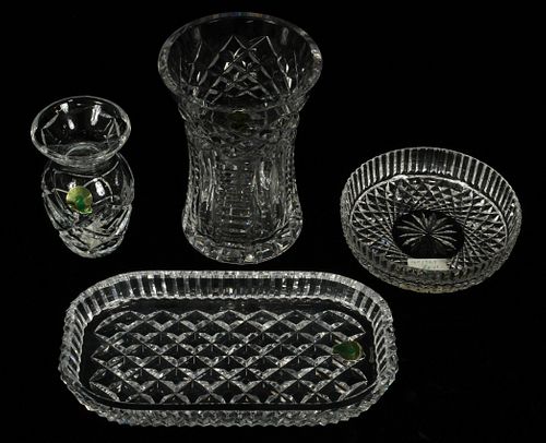 WATERFORD CRYSTAL VASES & DISHES, 4 PCS, H 1"-6" 
