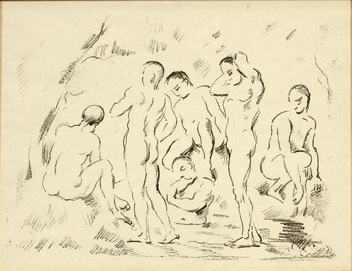 PAUL CÉZANNE (FRENCH, 1839–06), LITHOGRAPH, C. 1897, IMAGE: H 9", W 12", "LES BAIGNEURS (PETITE PLANCHE)" 