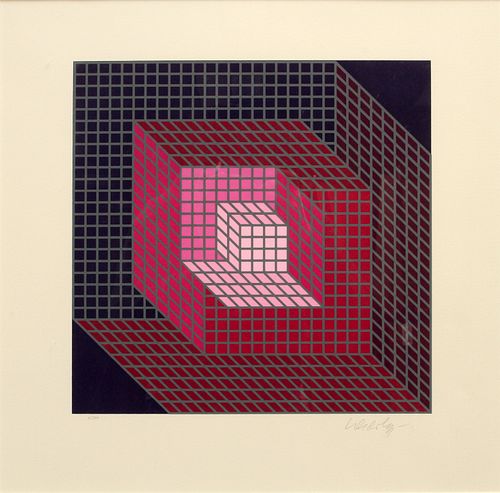 VICTOR VASARELY (HUNGARY, 1906-1997), SERIGRAPH ON PAPER, H 12", W 12"